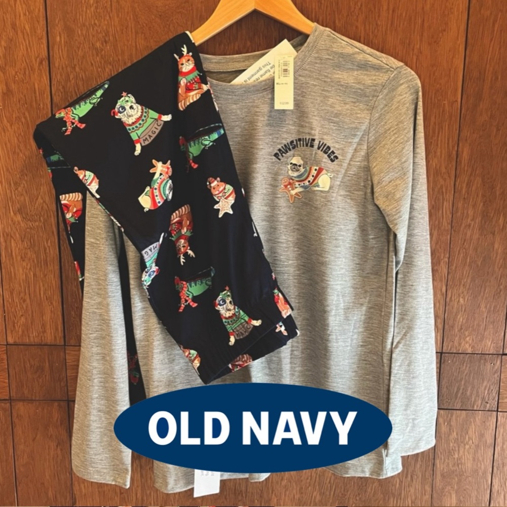 Old Navy Christmas Pajama set XL Pawsitive Vibes
